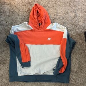 Nike Tri-Tone Hoodie in Orange, White, and Blue